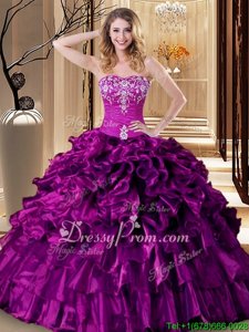 Sumptuous Organza Sweetheart Sleeveless Lace Up Embroidery and Ruffles Sweet 16 Quinceanera Dress inPurple