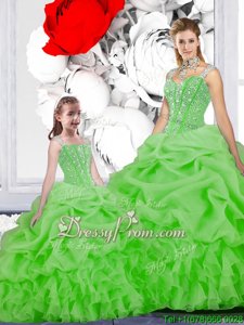 Traditional Floor Length Lace Up Sweet 16 Quinceanera Dress Spring Green and In forMilitary Ball and Sweet 16 and Quinceanera withBeading and Ruffles and Pick Ups