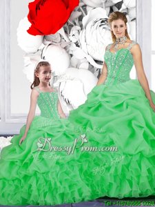 Latest Spring and Summer and Fall and Winter Organza Sleeveless Floor Length Quince Ball Gowns andBeading and Ruffles and Pick Ups