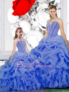 Admirable Floor Length Ball Gowns Sleeveless Blue Quinceanera Dress Lace Up
