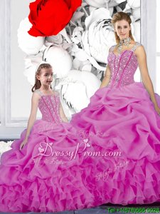 Sleeveless Beading and Ruffles and Pick Ups Lace Up Sweet 16 Quinceanera Dress