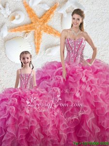 Sweetheart Sleeveless Lace Up 15 Quinceanera Dress Hot Pink Organza