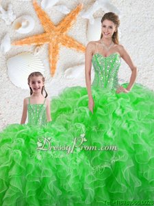 Cheap Spring Green Lace Up Sweetheart Beading and Ruffles Ball Gown Prom Dress Organza Sleeveless