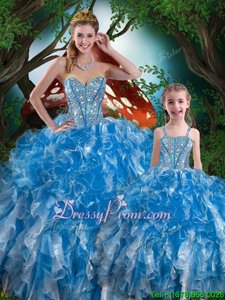 Enchanting Royal Blue Lace Up Sweet 16 Dress Beading and Ruffles Sleeveless Floor Length