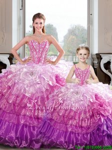Custom Designed Hot Pink Sweetheart Lace Up Beading and Ruffles 15th Birthday Dress Sleeveless