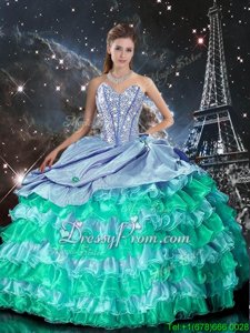 Modest Multi-color Sleeveless Floor Length Beading and Ruffles Lace Up 15 Quinceanera Dress