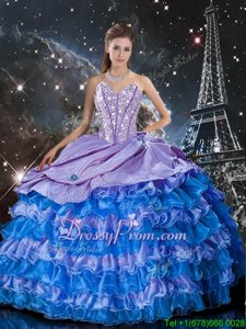 Sumptuous Organza Sweetheart Sleeveless Lace Up Beading and Ruffles Sweet 16 Quinceanera Dress inMulti-color