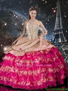 Exceptional Organza Sweetheart Sleeveless Lace Up Beading and Ruffles Quinceanera Dresses inMulti-color
