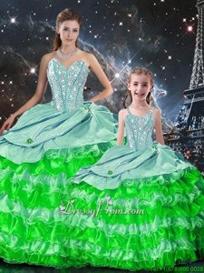 Fine Multi-color Sleeveless Floor Length Beading and Ruffles Lace Up 15th Birthday Dress