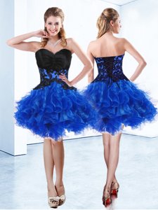 Organza Sleeveless Mini Length Prom Dresses and Appliques and Ruffles