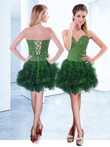 Top Selling Dark Green Sleeveless Ruffles Knee Length Dress for Prom