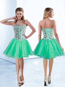 Custom Made Turquoise Evening Dress Prom and Party and For with Beading Sweetheart Sleeveless Lace Up