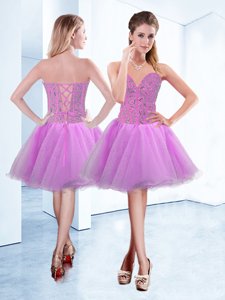 Lilac Lace Up Sweetheart Beading Homecoming Dress Organza Sleeveless