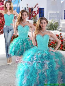 Vintage Sweetheart Sleeveless Organza Quinceanera Dress Beading Lace Up