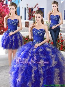 Custom Made Sleeveless Organza Floor Length Lace Up Quinceanera Dress inRoyal Blue and Champagne forSpring and Summer and Fall and Winter withBeading