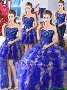 Delicate Beading Sweet 16 Dress Royal Blue and Champagne Lace Up Sleeveless Floor Length