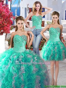 Fashion White and Turquoise Vestidos de Quinceanera Sweetheart Sleeveless Lace Up