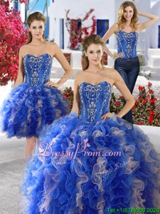 Fashionable Floor Length Lace Up 15 Quinceanera Dress Royal Blue and Champagne and In forMilitary Ball and Sweet 16 and Quinceanera withBeading