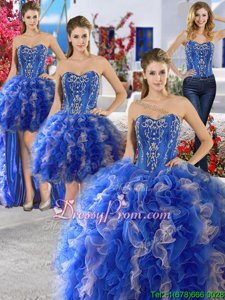 Smart Sweetheart Sleeveless 15th Birthday Dress Floor Length Beading Royal Blue and Champagne Organza