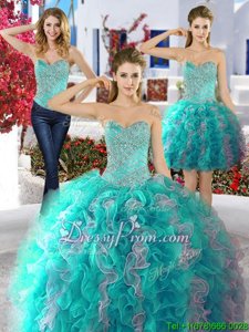 Turquoise and Grey Sleeveless Beading Floor Length Sweet 16 Quinceanera Dress