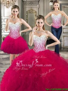 Enchanting Ball Gowns 15 Quinceanera Dress Hot Pink Sweetheart Tulle Sleeveless Floor Length Lace Up