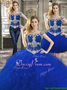 Colorful Royal Blue Sleeveless Floor Length Beading and Ruffles Lace Up Quinceanera Dresses