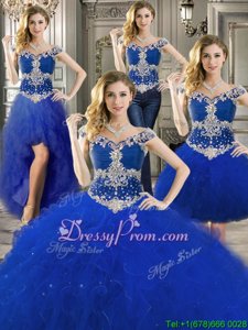Glamorous Floor Length Royal Blue Sweet 16 Dress Tulle Sleeveless Spring and Summer and Fall and Winter Beading and Ruffles