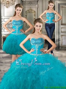 Modest Spring and Summer and Fall and Winter Tulle Sleeveless Floor Length Sweet 16 Quinceanera Dress andBeading and Ruffles