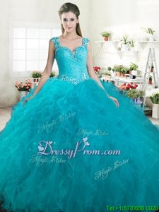 Amazing Sleeveless Zipper Floor Length Beading and Ruffles Ball Gown Prom Dress