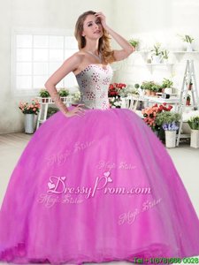Best Lilac Lace Up Sweetheart Beading Sweet 16 Quinceanera Dress Tulle Sleeveless