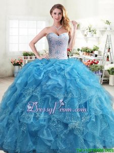 Latest Baby Blue Sweet 16 Quinceanera Dress Military Ball and Sweet 16 and Quinceanera and For withBeading and Ruffles Sweetheart Sleeveless Lace Up