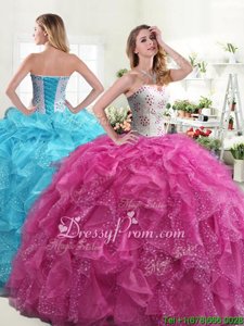 Vintage Hot Pink Sweetheart Lace Up Beading and Ruffles Quinceanera Gown Sleeveless