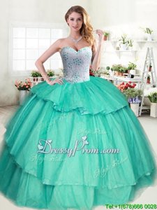 Amazing Sleeveless Lace Up Floor Length Beading and Ruffled Layers 15th Birthday Dress