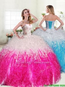 Fantastic Spring and Summer and Fall and Winter Organza Sleeveless Floor Length 15 Quinceanera Dress andBeading and Ruffles