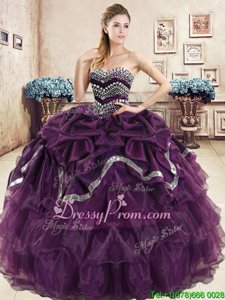 Ball Gowns Sweet 16 Dresses Purple Sweetheart Organza Sleeveless Floor Length Lace Up
