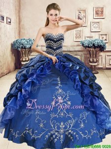 Edgy Floor Length Ball Gowns Sleeveless Navy Blue Quinceanera Gown Lace Up