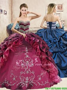 Affordable Sleeveless Organza and Taffeta Floor Length Lace Up Quinceanera Gown inRed and Royal Blue forSpring and Summer and Fall and Winter withBeading and Embroidery and Pick Ups
