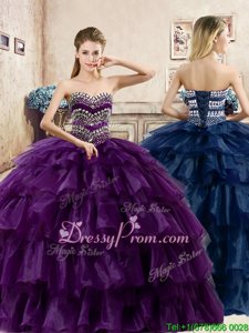 Sexy Sleeveless Lace Up Floor Length Beading and Ruffled Layers Quinceanera Dresses