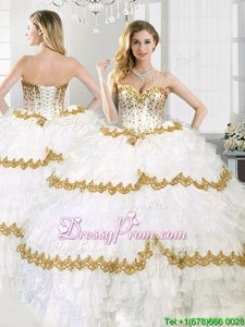 Excellent White Sweetheart Lace Up Ruffled Layers Quinceanera Dress Sleeveless