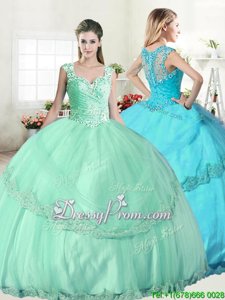 New Arrival Straps Sleeveless Lace Up Sweet 16 Dress Apple Green Tulle