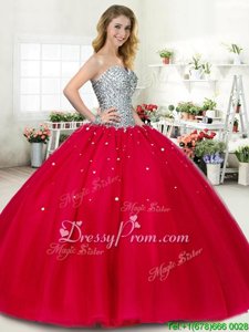 Enchanting Beading Sweet 16 Dress Red Lace Up Sleeveless Floor Length