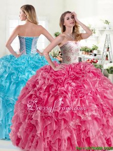 Smart Sleeveless Beading and Ruffles Lace Up Vestidos de Quinceanera