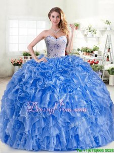 Fabulous Turquoise Sleeveless Organza Lace Up Sweet 16 Dress forMilitary Ball and Sweet 16 and Quinceanera