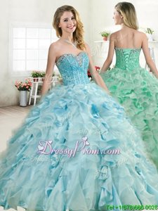 Flare Floor Length Baby Blue Ball Gown Prom Dress Sweetheart Sleeveless Lace Up