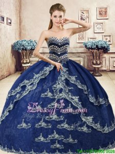 Extravagant Beading and Appliques Quinceanera Gowns Navy Blue Lace Up Sleeveless Floor Length