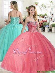 Fabulous Pink Sleeveless Tulle Lace Up Quinceanera Dress forMilitary Ball and Sweet 16 and Quinceanera