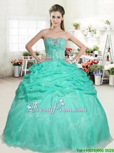 Great Sweetheart Sleeveless Lace Up Quinceanera Gown Apple Green Organza