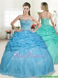 Latest Ball Gowns Sweet 16 Dress Baby Blue Sweetheart Organza Sleeveless Floor Length Lace Up