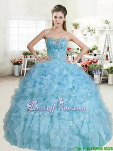 New Style Floor Length Baby Blue Quinceanera Gowns Sweetheart Sleeveless Lace Up