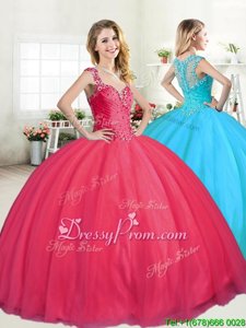 Extravagant Floor Length Zipper Sweet 16 Dresses Coral Red and In forMilitary Ball and Sweet 16 and Quinceanera withBeading